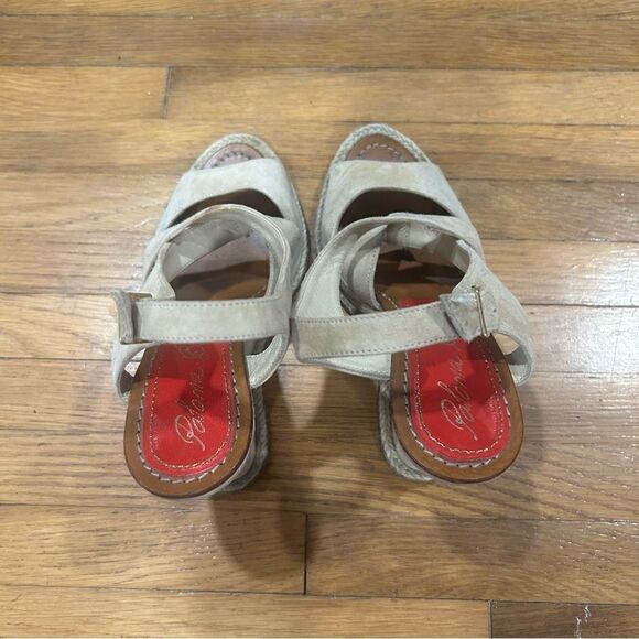 Revolve Paloma Barcelo Tan Suede Crisscross Wedge Round Toe Sandal - Picture 7 of 8